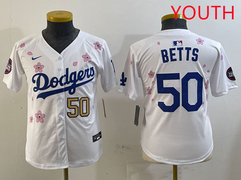 Youth Los Angeles Dodgers #50 Betts White Sakura Edition 2025 Nike MLB Jersey style 8->youth mlb jersey->Youth Jersey